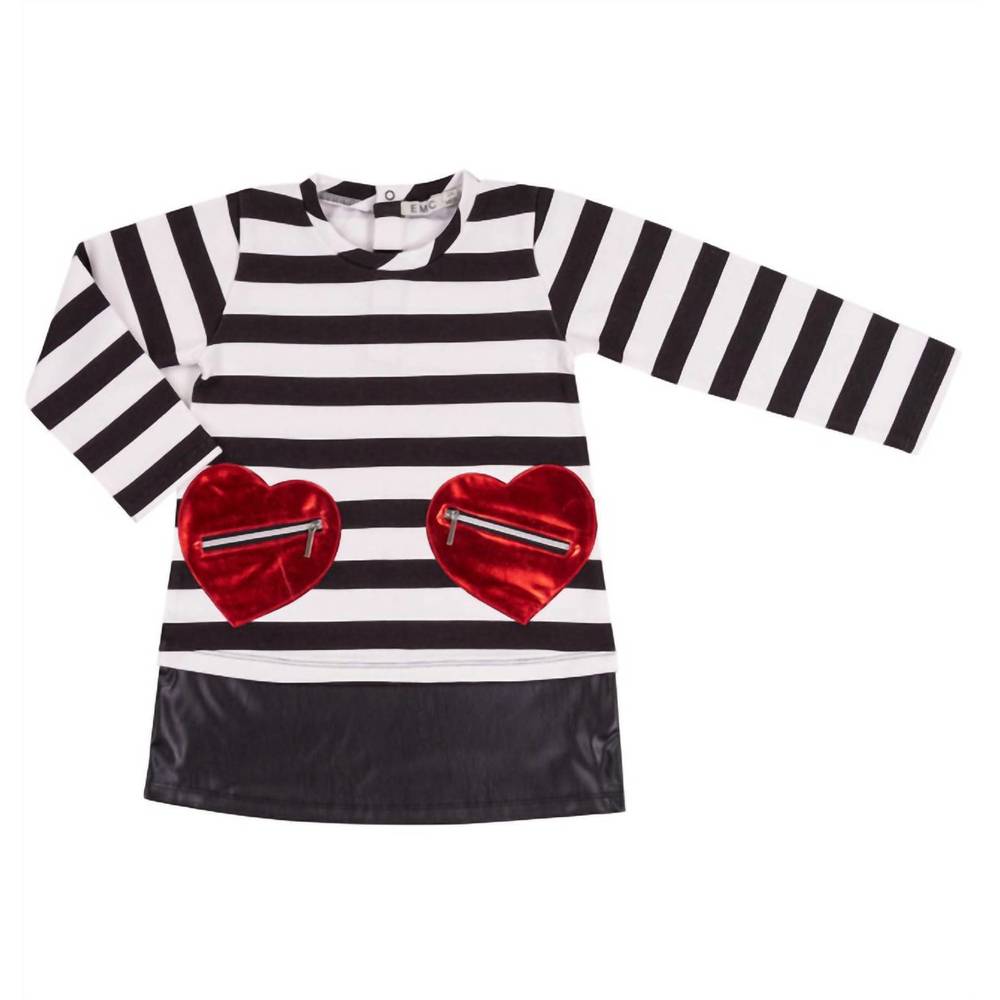 NEW EMC girl's stitch & eco leather dress in striped